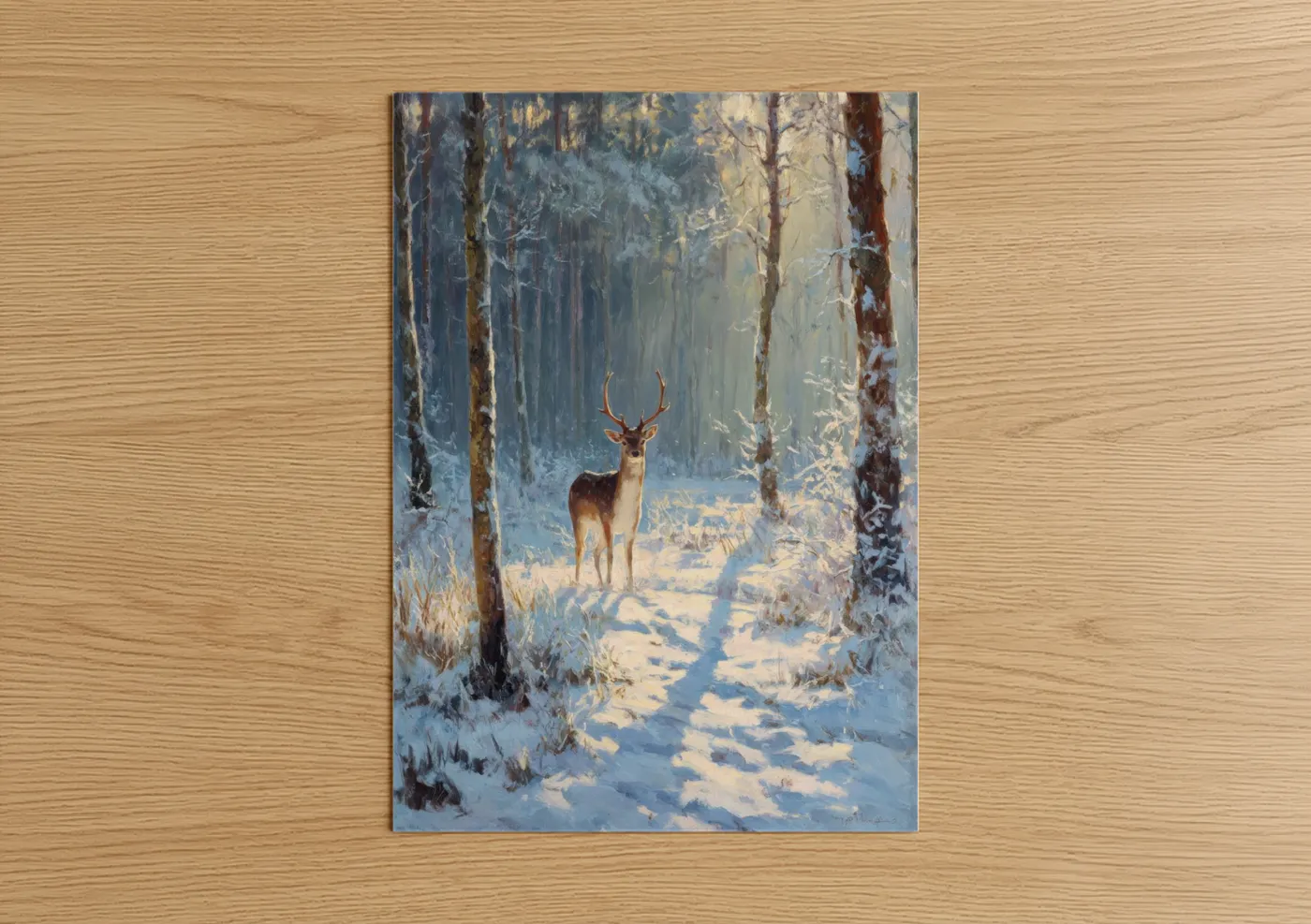 Elk in Winter Snow Forest Landscape Wall Art