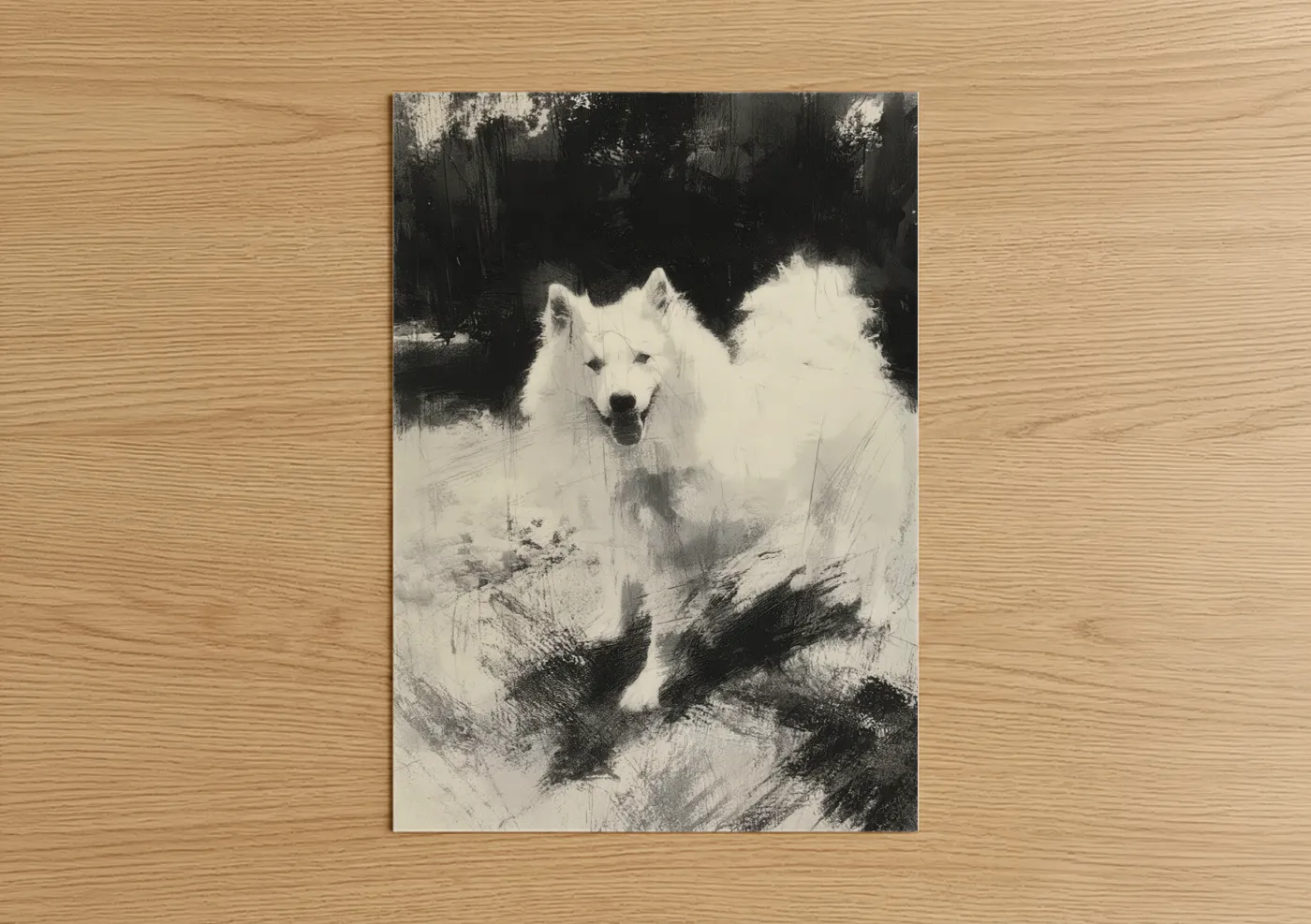 White Spitz Dog Sketch Portrait Wall Art