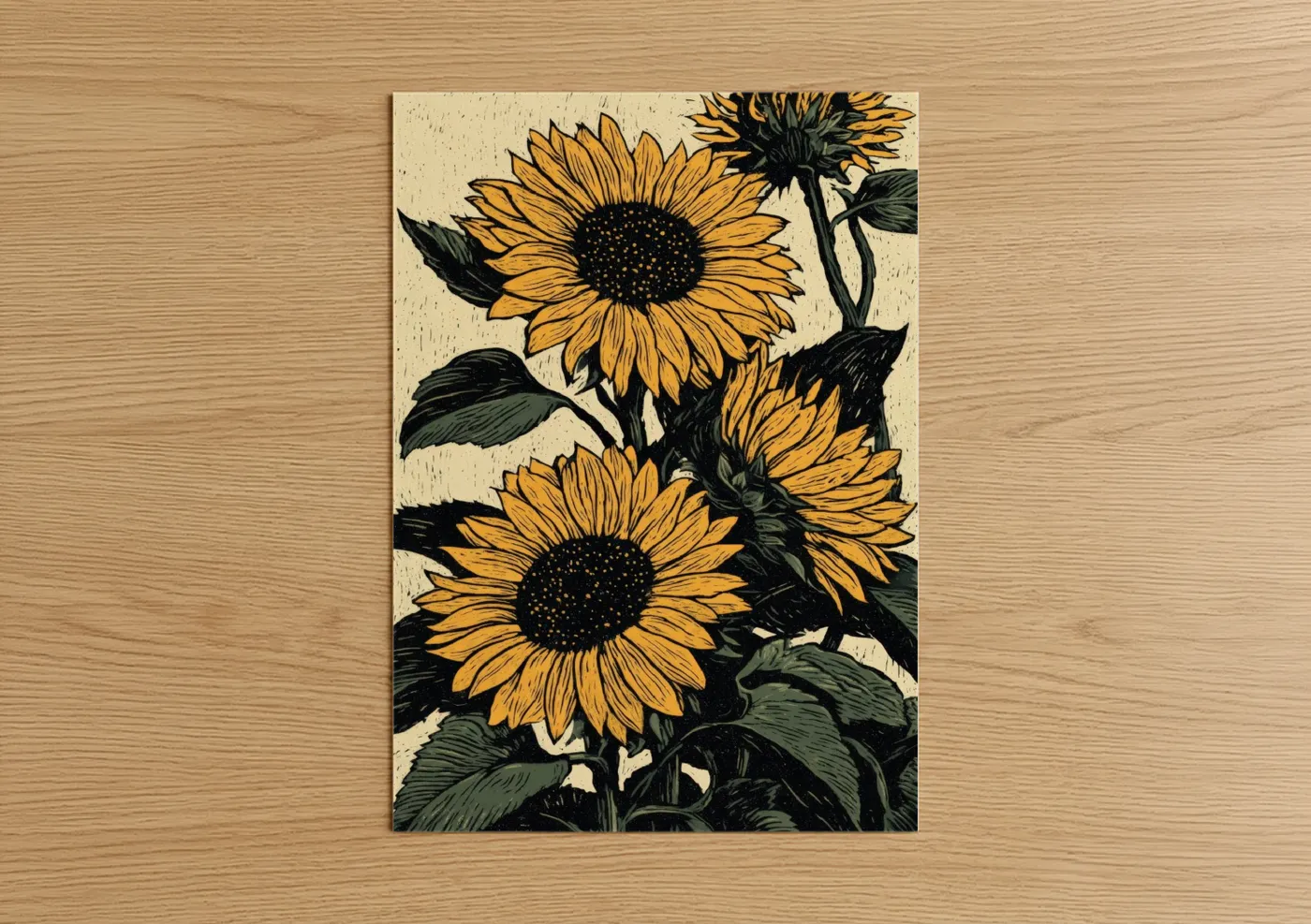 Golden Sunflower Field Woodblock Wall Art
