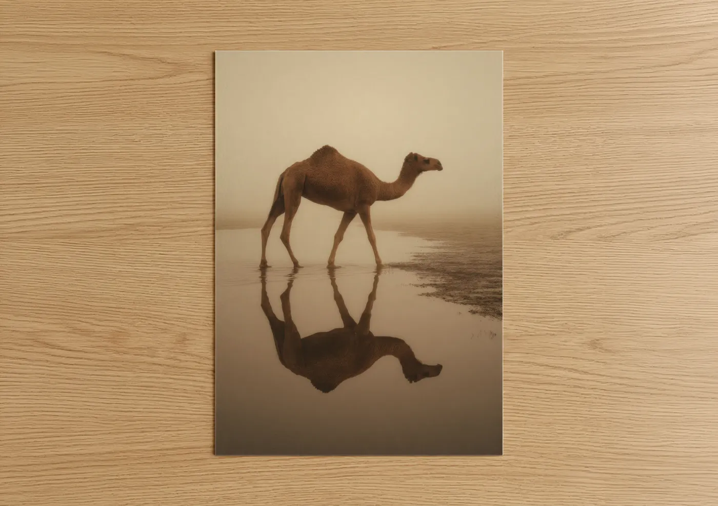 Desert Mirage Camel Reflection Photography Wall Art