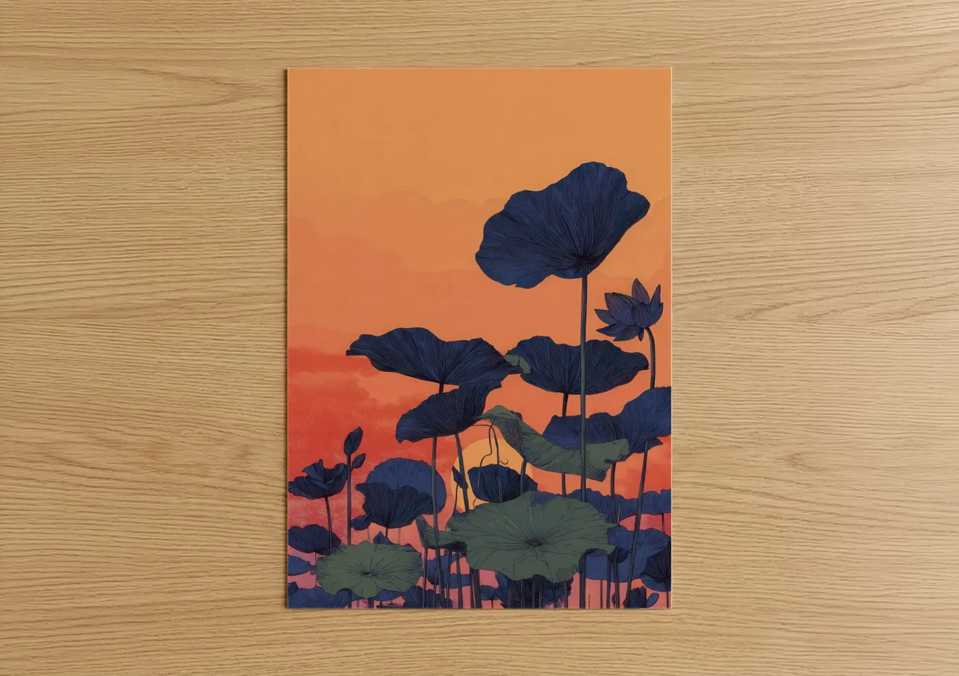 Sunset Lotus Flowers Silhouette Wall Art
