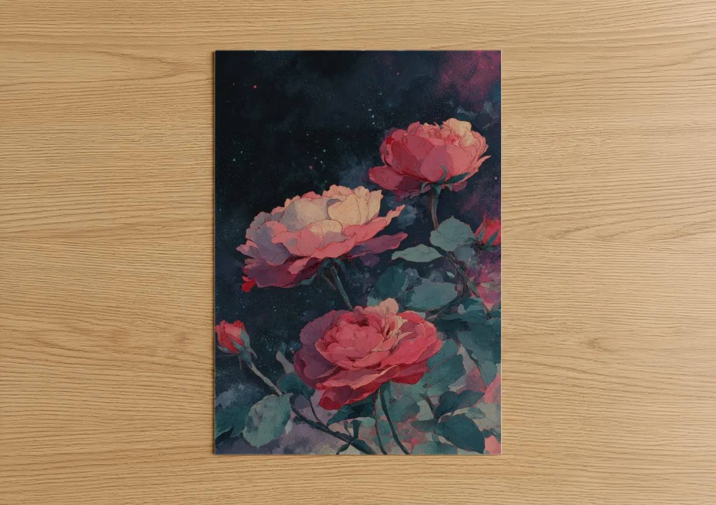 Cosmic Roses Night Sky Floral Wall Art