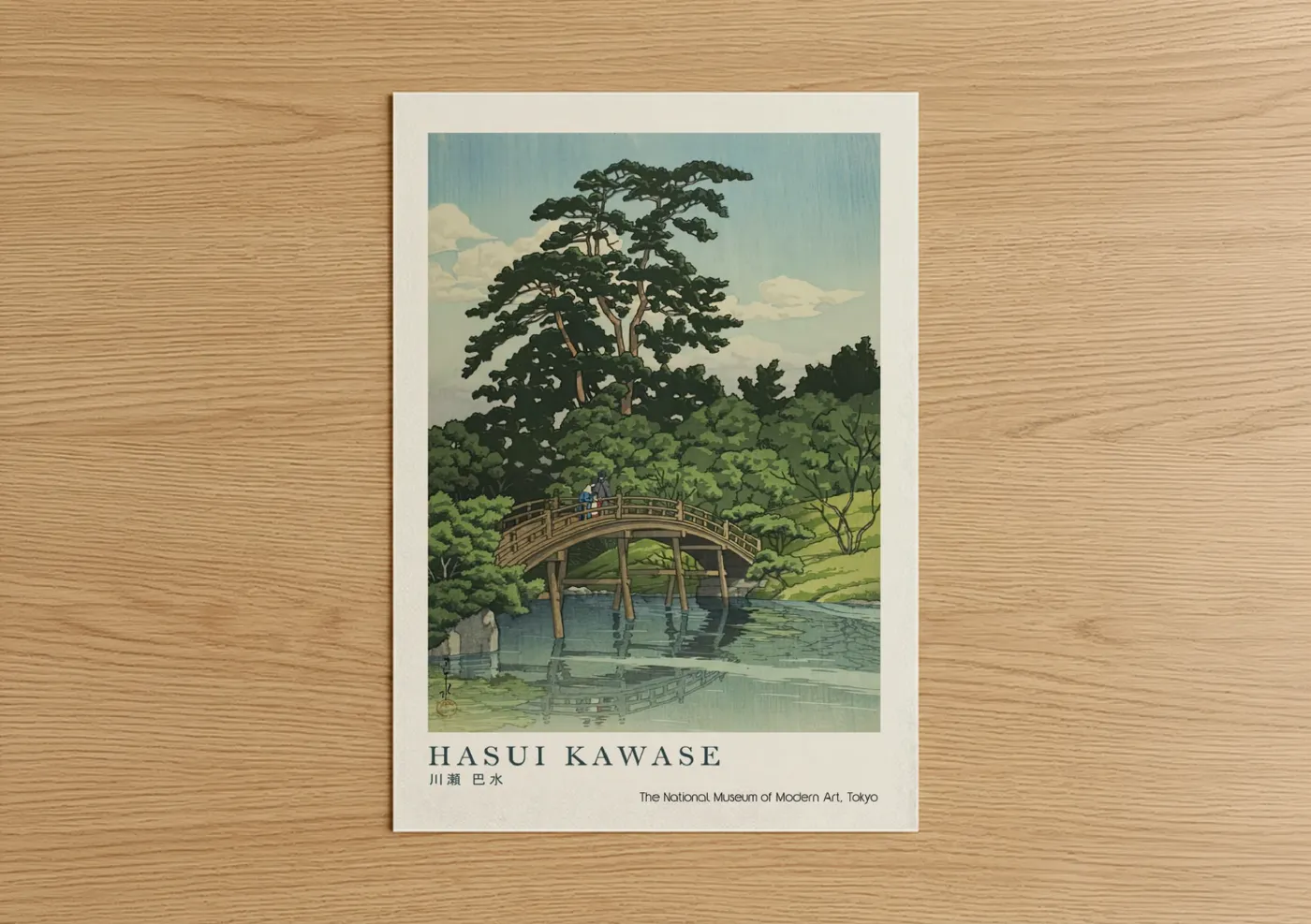 Japanese Bridge River Landscape Woodblock Wall Art