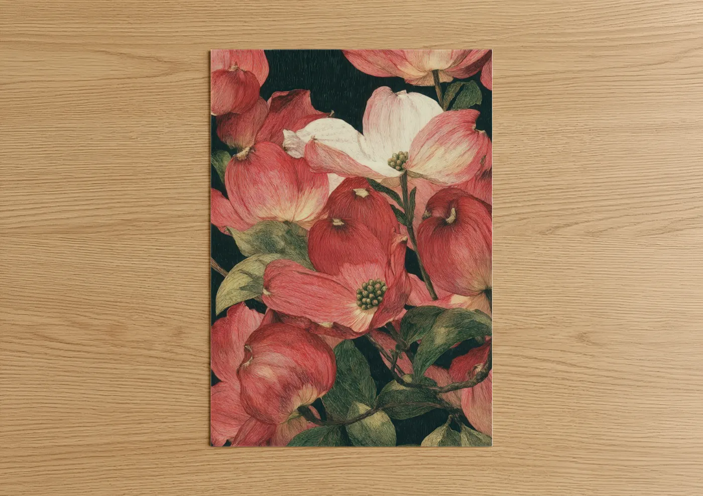 Crimson Dogwood Blooms Botanical Wall Art