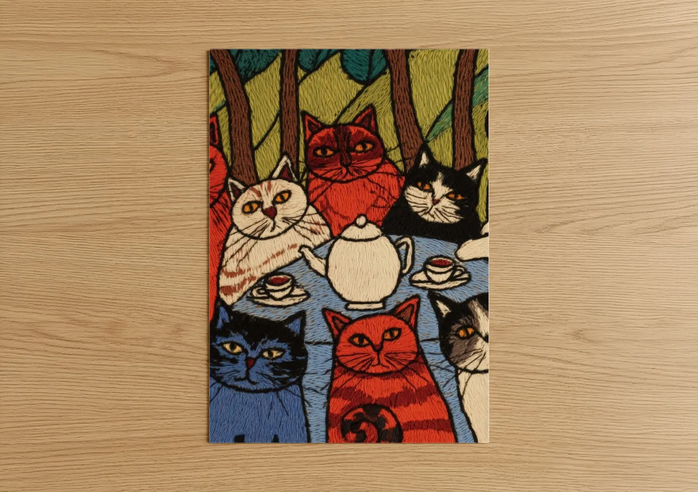 Whimsical Cat Tea Party Illustration Wall Art