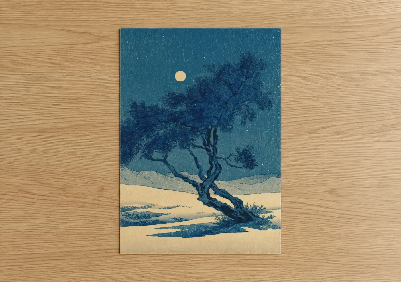 Moonlit Desert Tree Night Landscape Wall Art