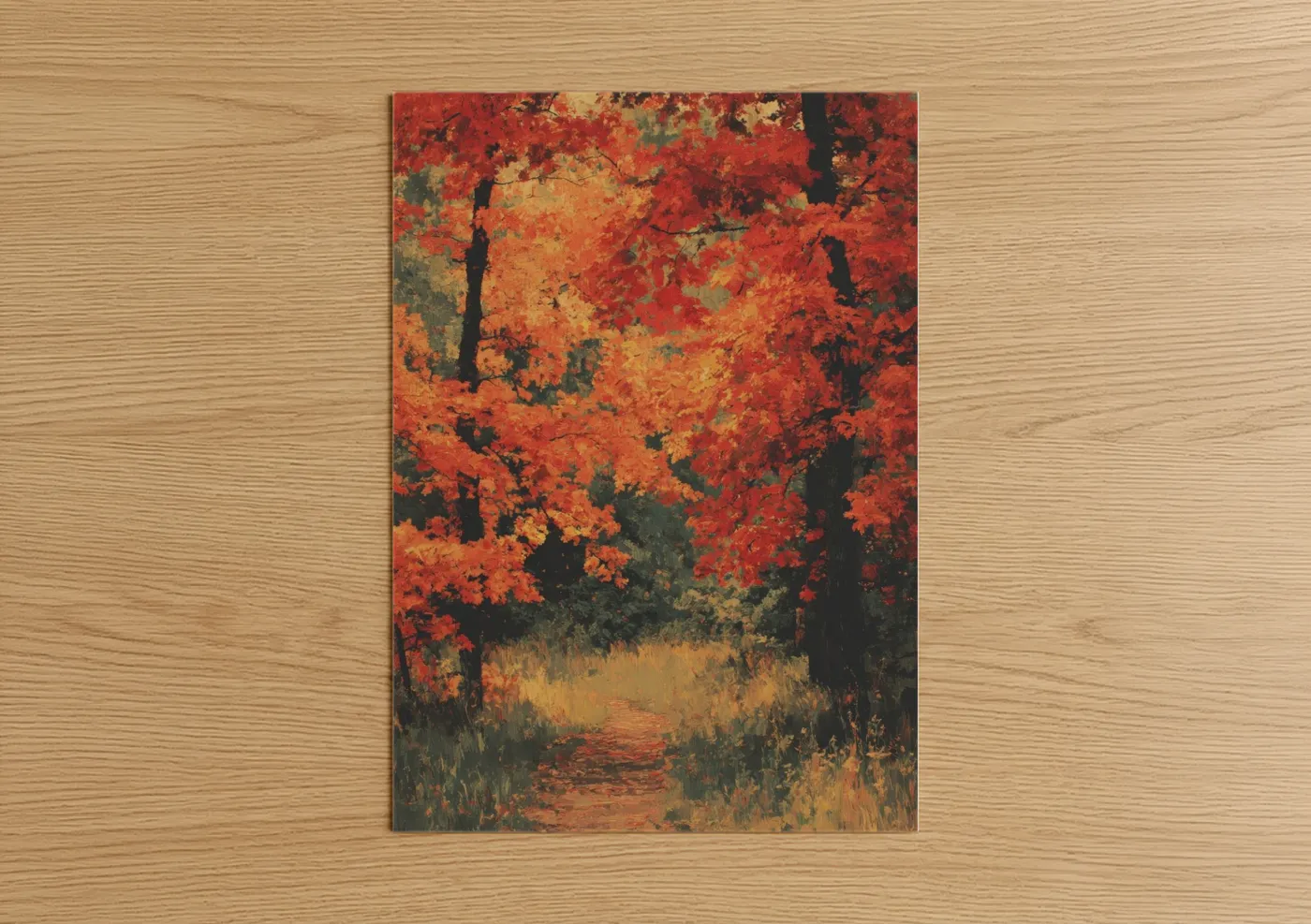 Crimson Oak Forest Autumn Canopy Wall Art