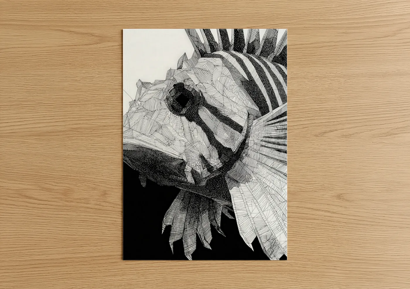 Detailed Lionfish Line Art Illustration Wall Art