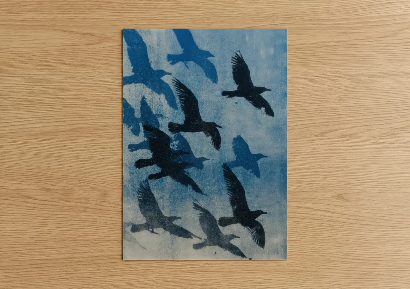 Soaring Seagulls in Blue Sky Art Wall Art