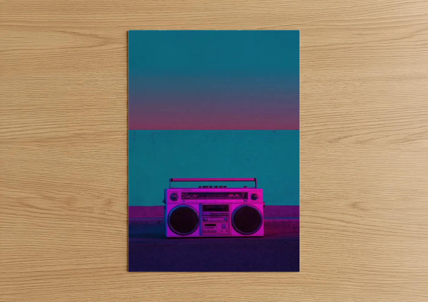 Neon Boombox Retro Music Equipment Wall Art