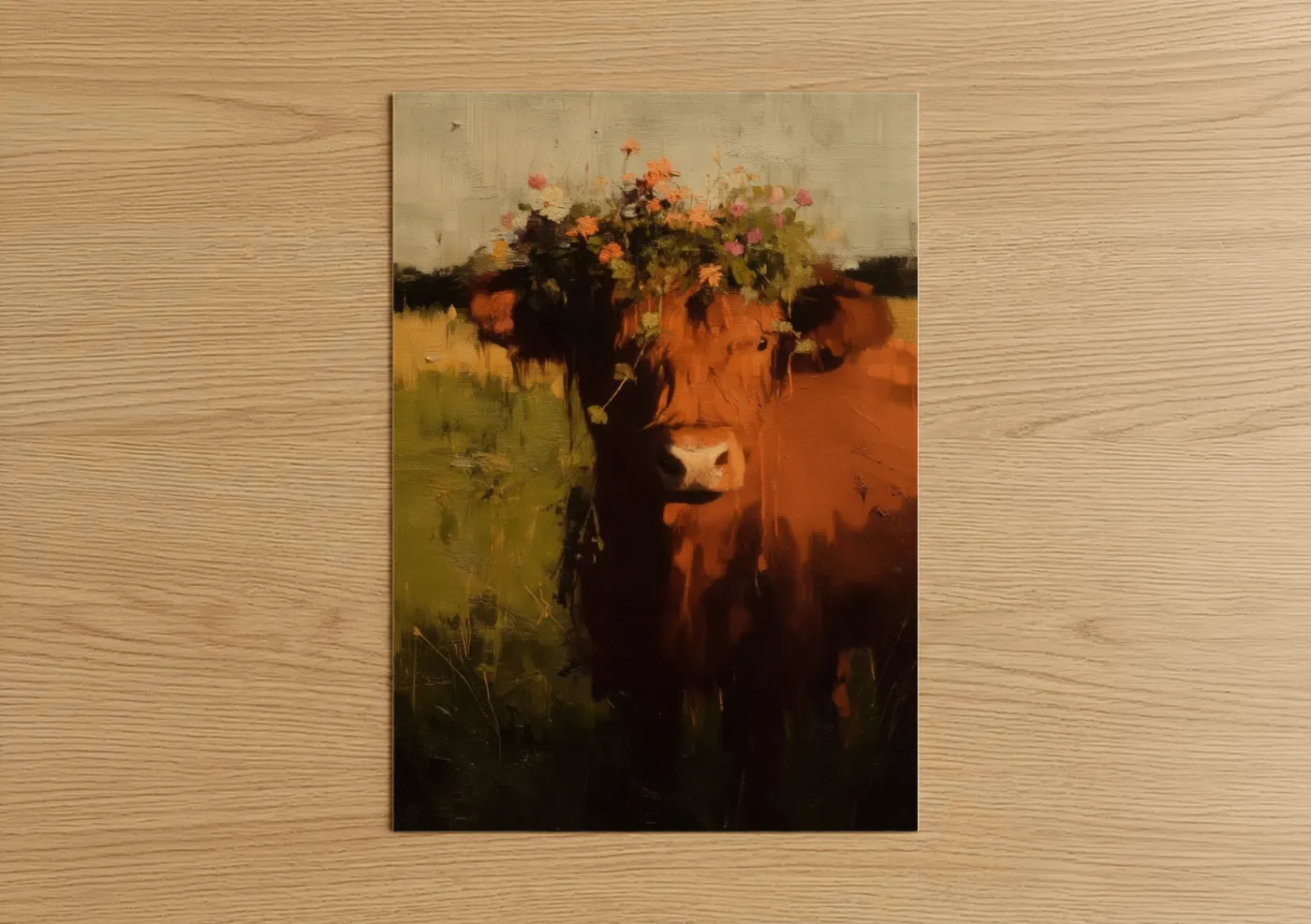 Highland Cow Flower Crown Painting Wall Art