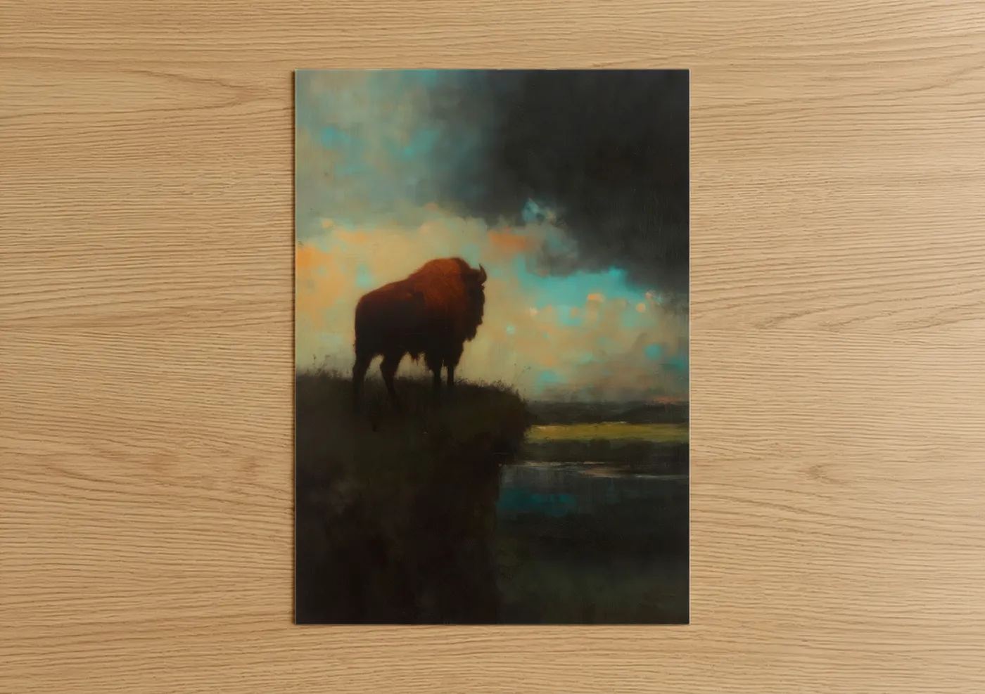Solitary Bison Landscape Painting Wall Art