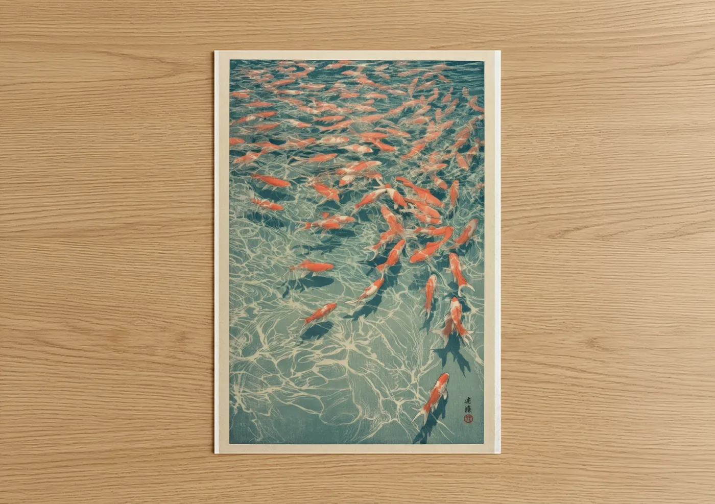 Shimmering Goldfish School Woodblock Wall Art