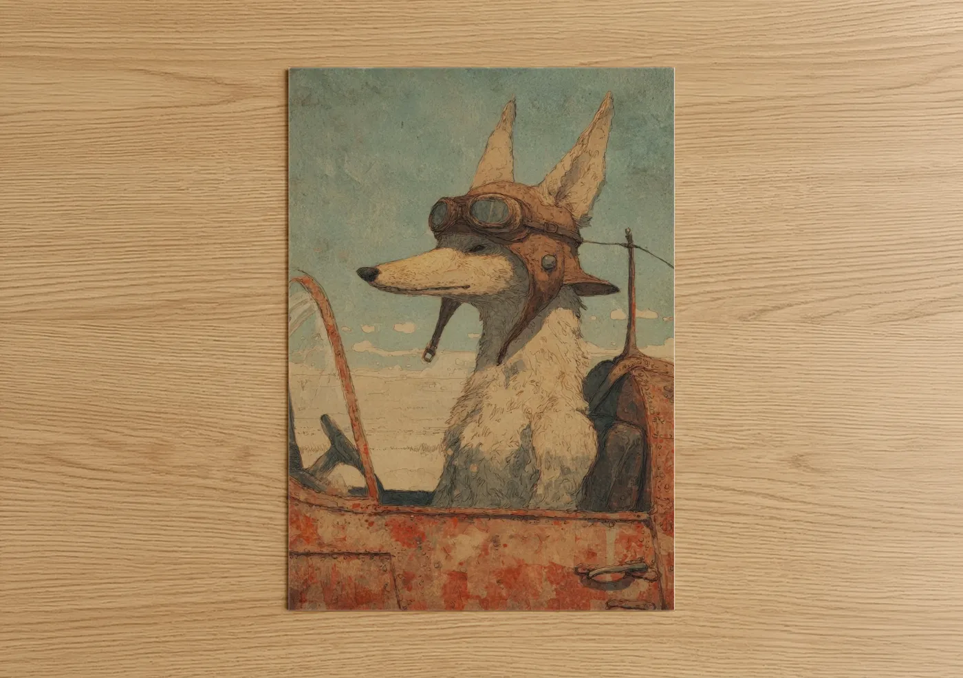 Steampunk Aviator Coyote Illustration Wall Art