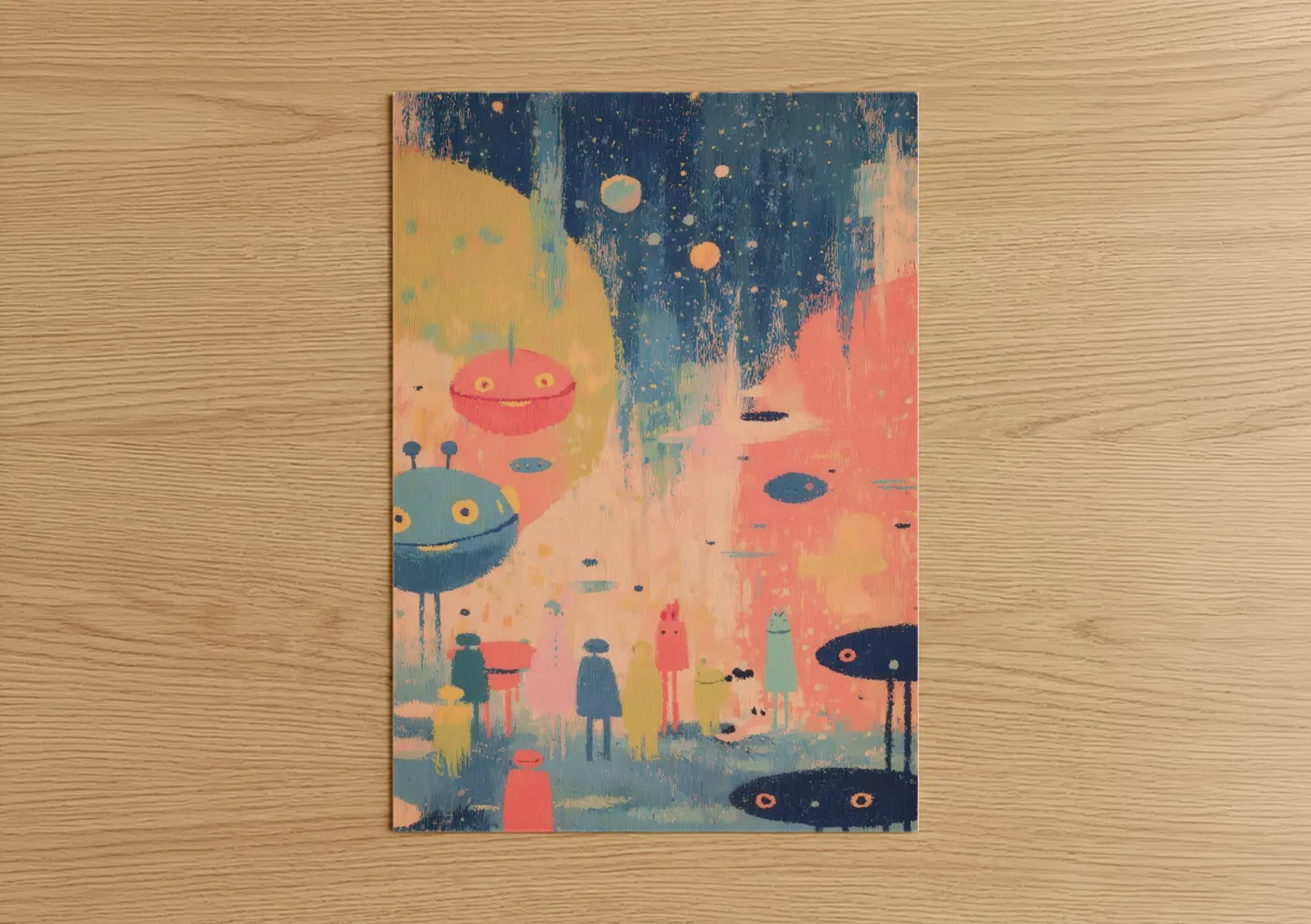 Alien Encounter Whimsical Sci-Fi Wall Art