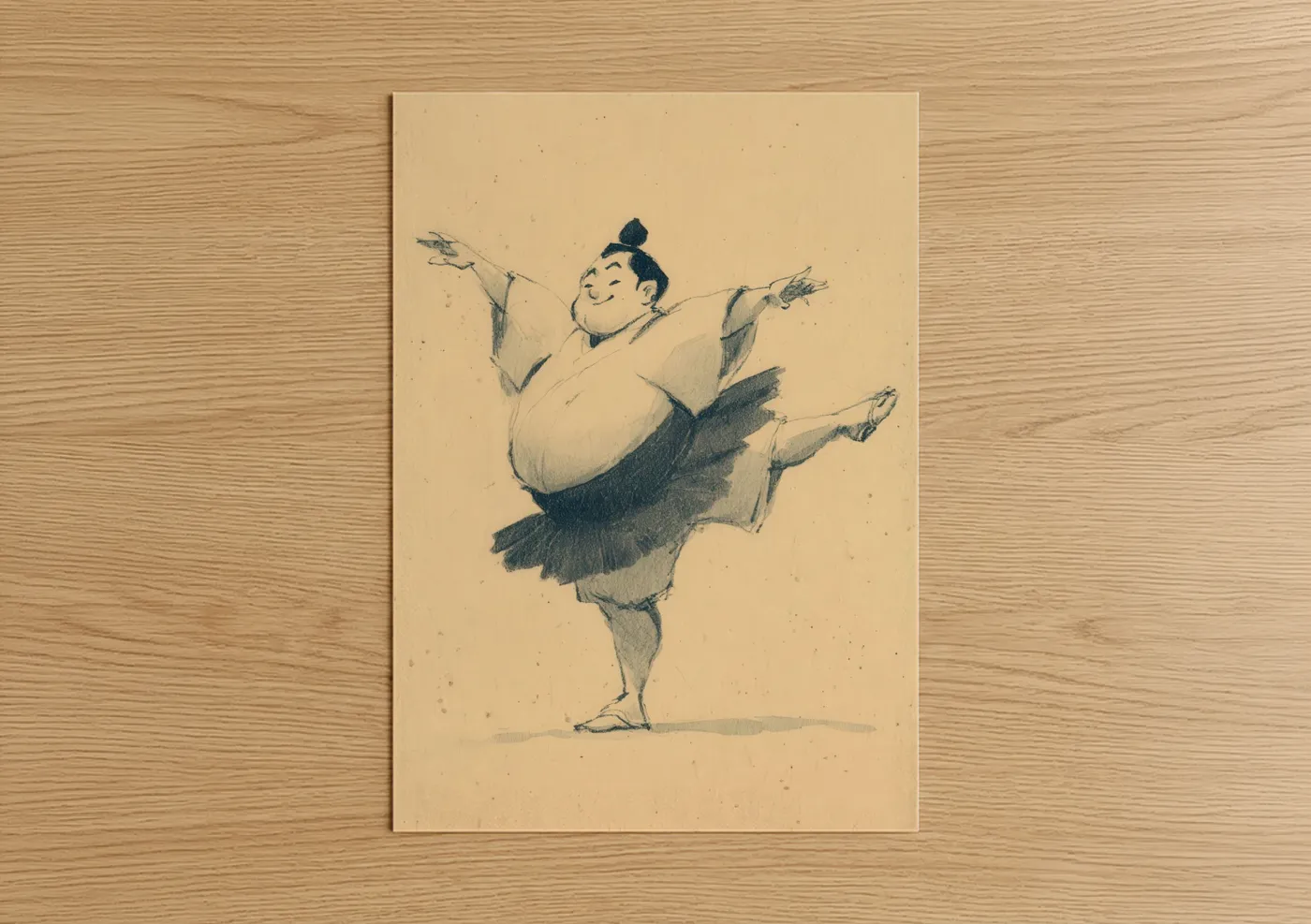 Sumo Wrestler Dancing Vintage Sketch Wall Art