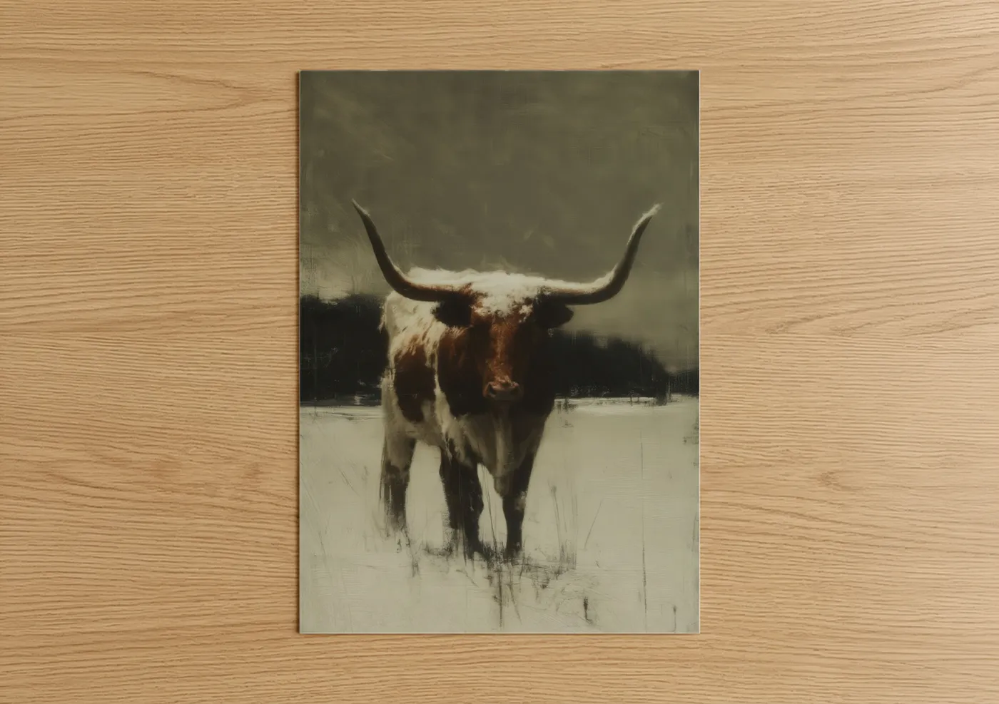 Snowy Longhorn Cow Winter Portrait Wall Art
