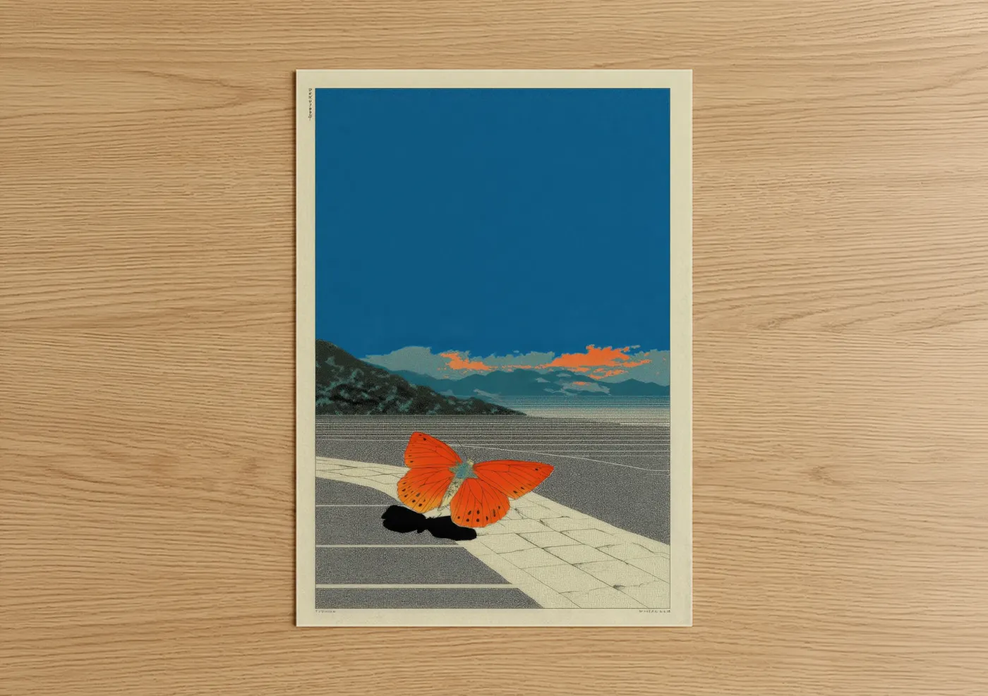 Orange Butterfly Desert Landscape Wall Art