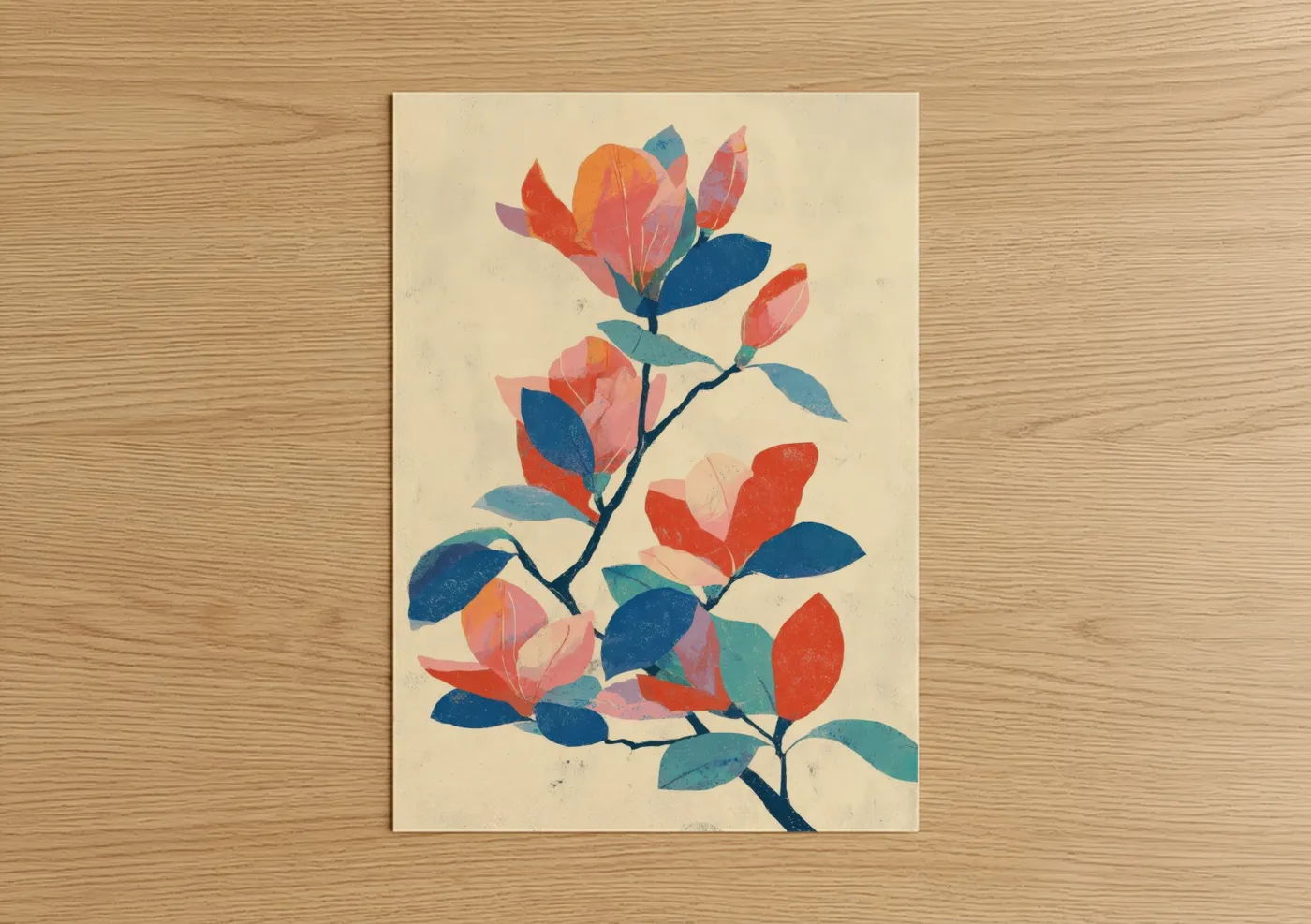 Colorful Magnolia Botanical Art Print Wall Art