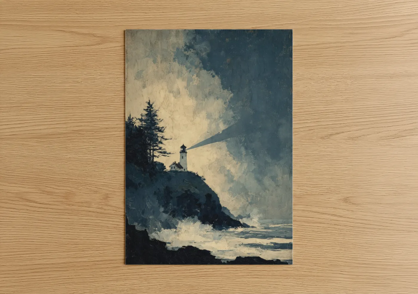 Coastal Lighthouse Beacon Night Sky Wall Art
