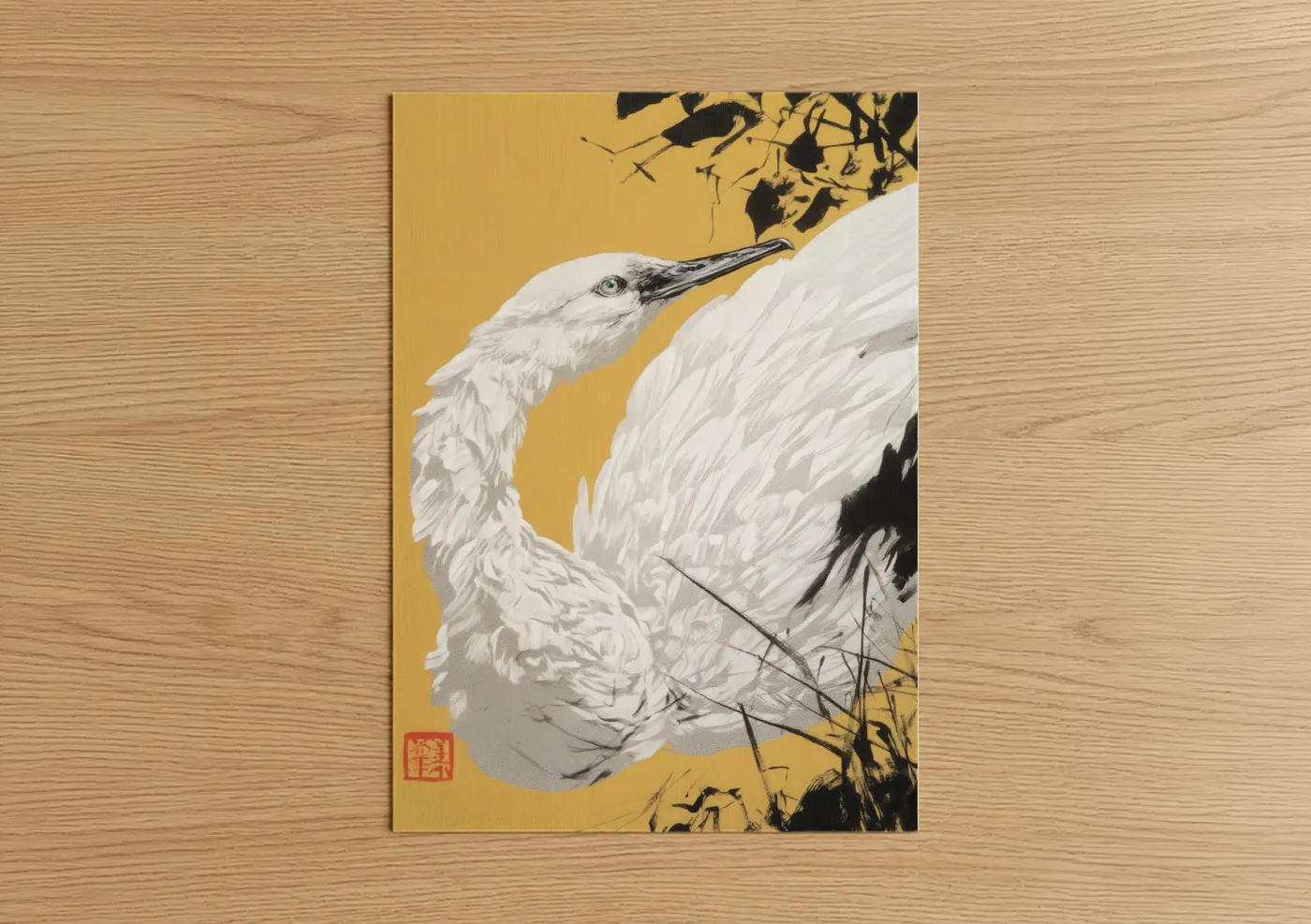 White Swan Golden Background Wall Art