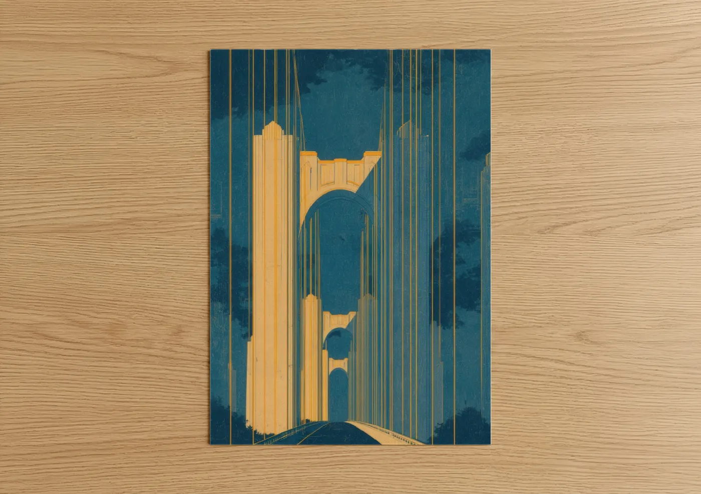 Golden Gateway Bridge Art Deco Illustration Wall Art