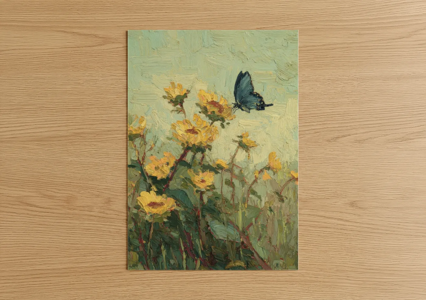 Sunflower Butterfly Impressionist Oil Wall Art