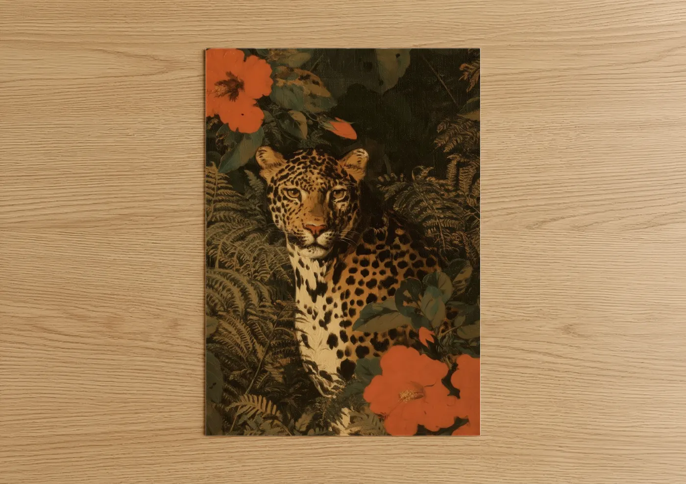 Jungle Leopard with Tropical Flowers Wall Art