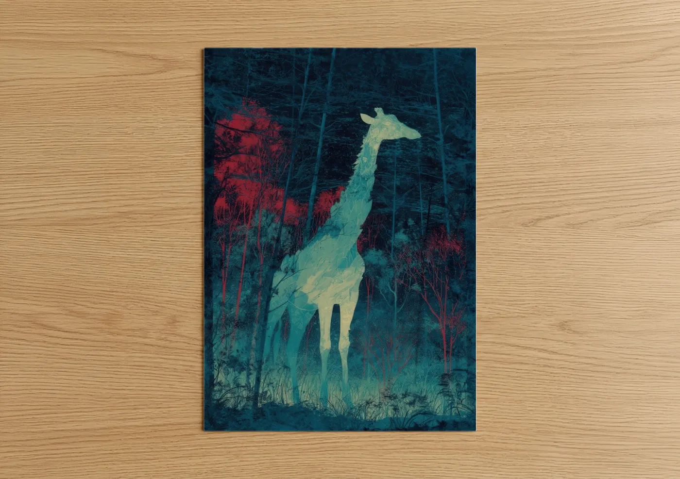 Nocturnal Giraffe Forest Art Print Wall Art