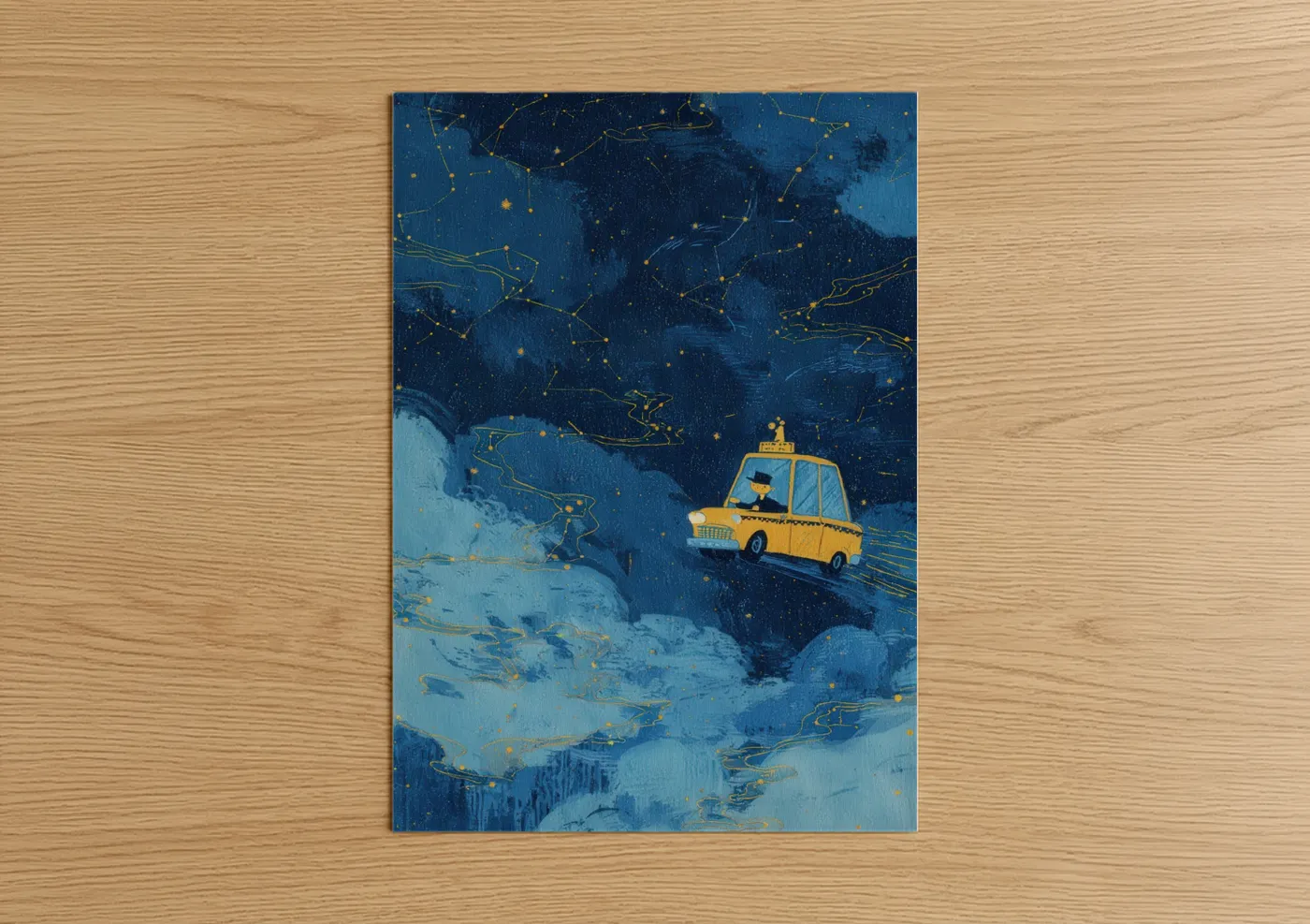 Starry Taxi Ride Celestial Night Wall Art