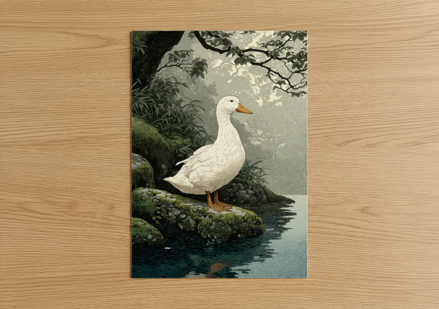 White Duck Woodland Stream Watercolor Wall Art