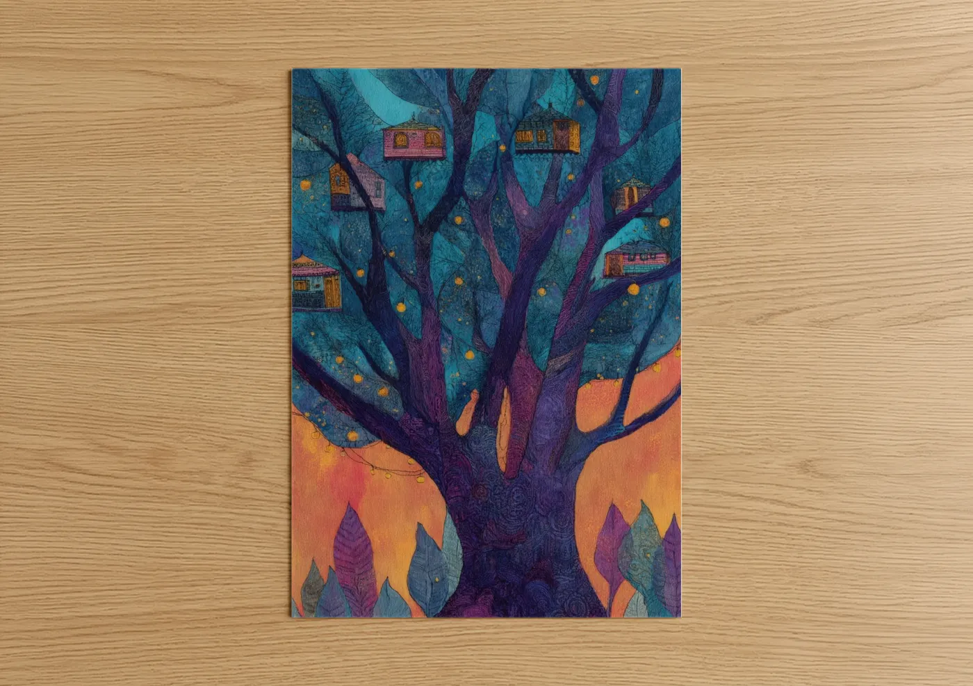 Luminous Banyan Tree Nightscape Wall Art