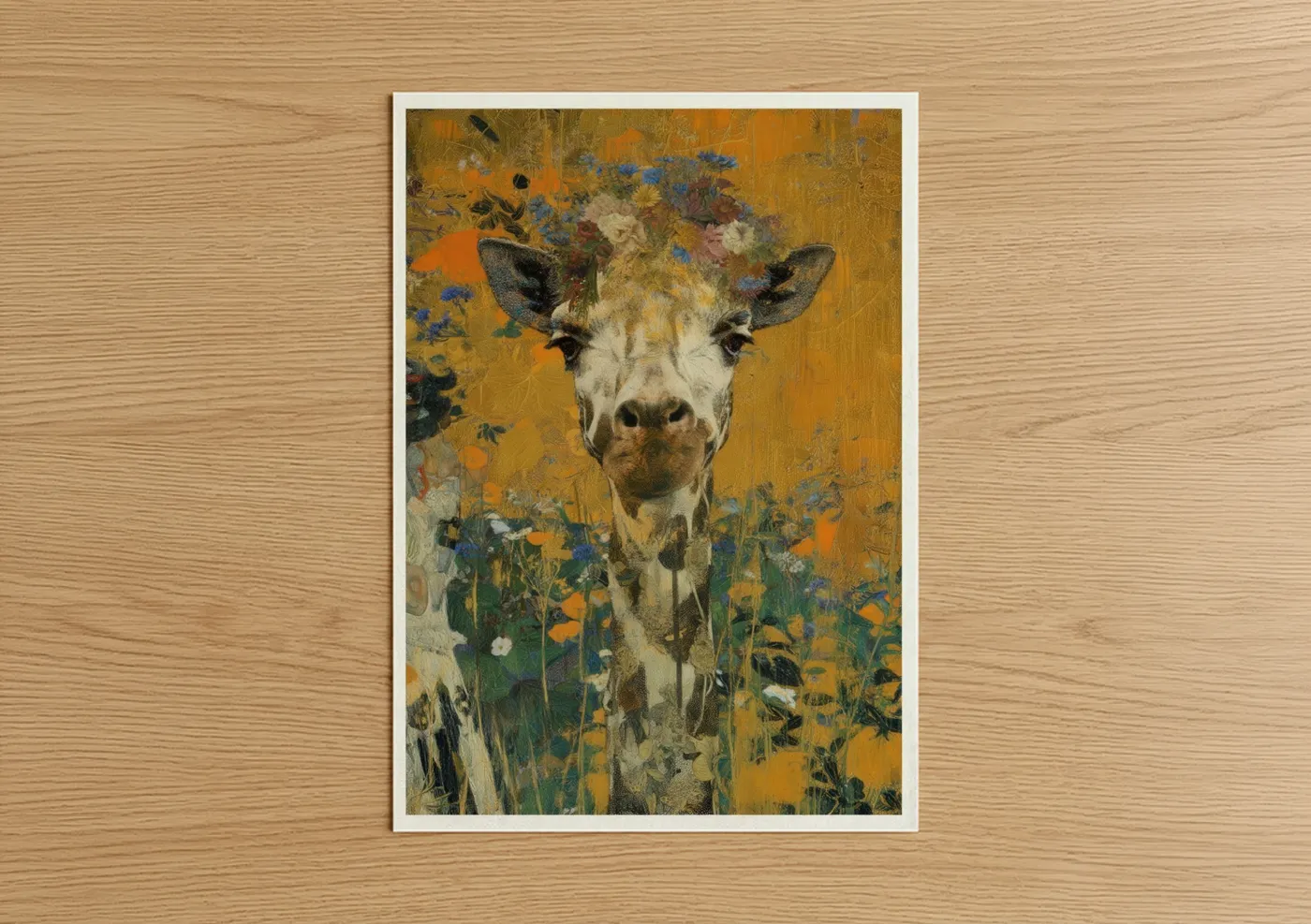 Golden Giraffe Floral Wildlife Wall Art