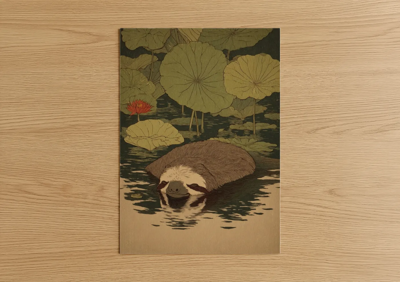 Sloth in Lily Pond Botanical Wall Art