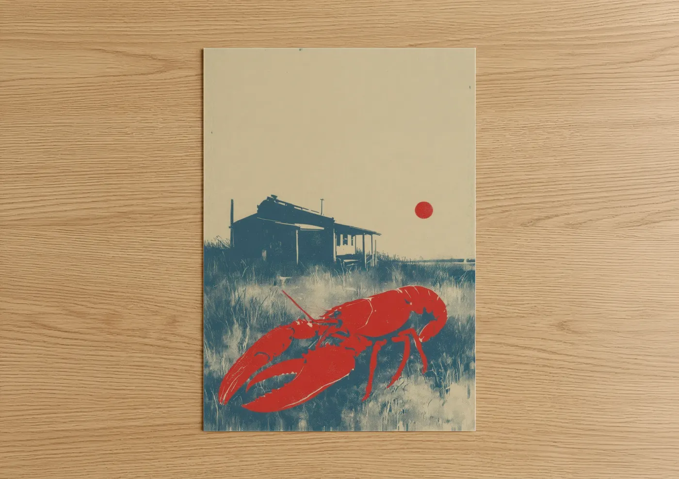 Crimson Lobster Vintage Desert Poster Wall Art