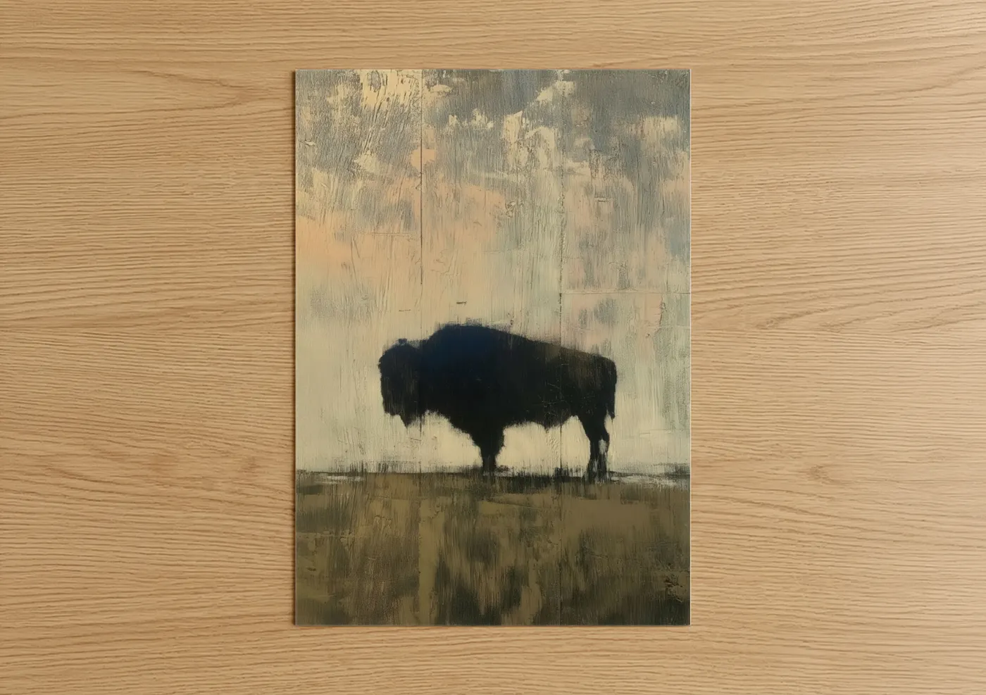 Solitary Bison Minimalist Abstract Wall Art