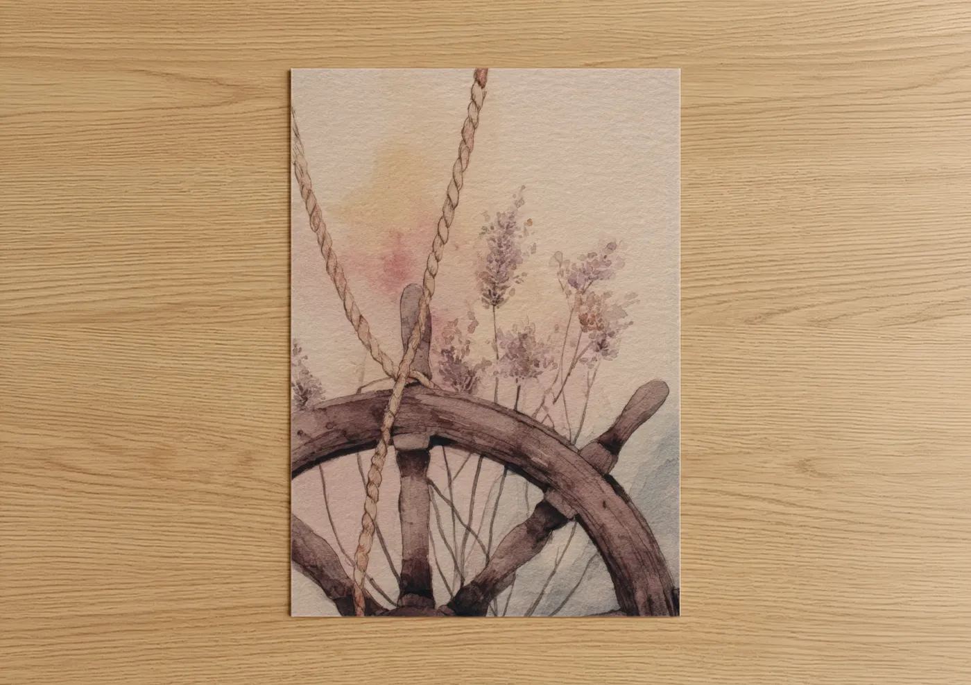 Lavender Shipwheel Watercolor Wall Art