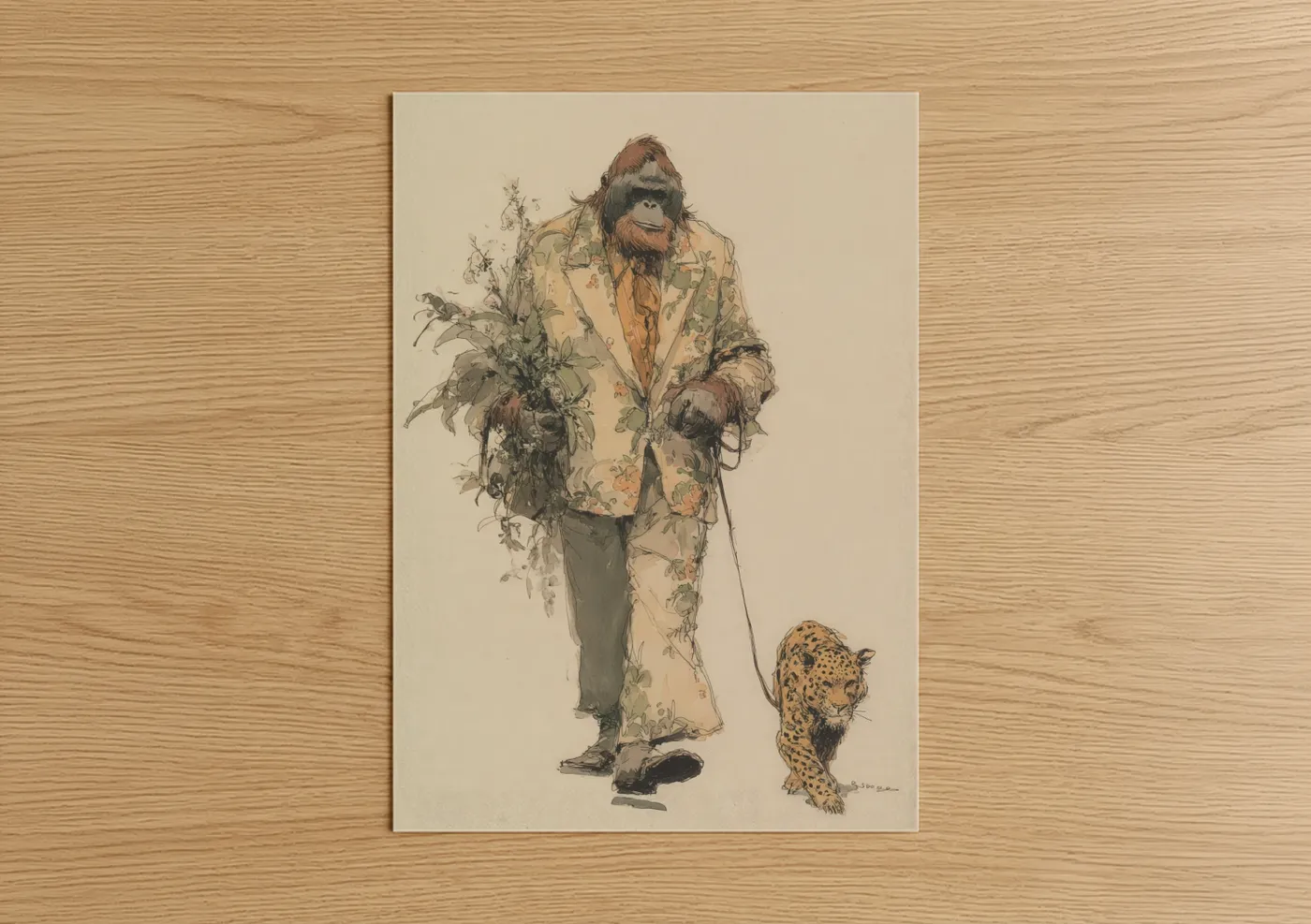 Dapper Orangutan Wildlife Illustration Wall Art