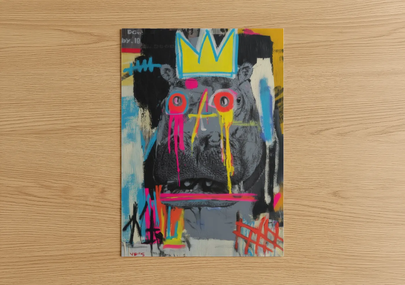 Crowned Hippo Pop Art Street Style Wall Art