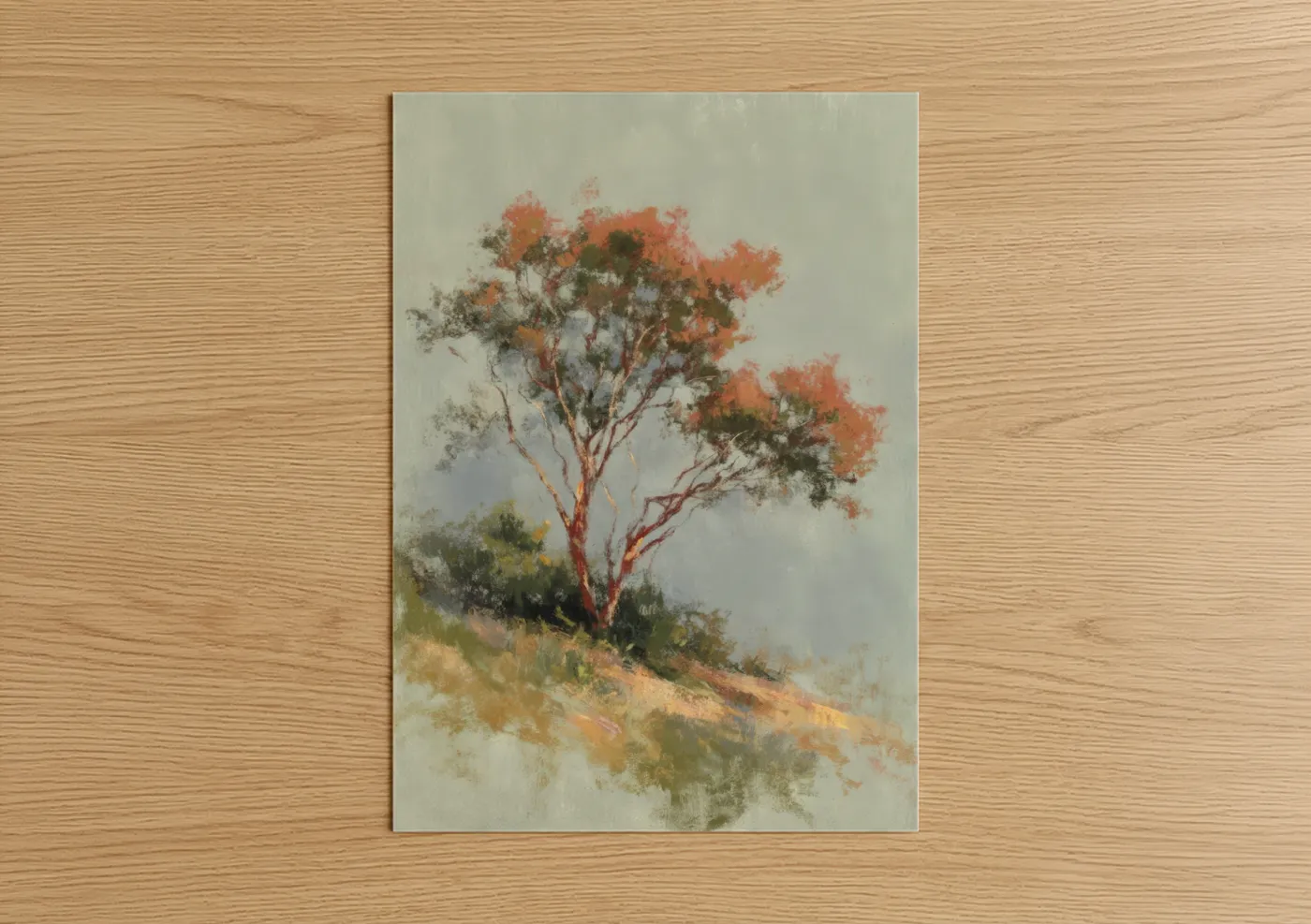 Russet Arbutus Tree Watercolor Painting Wall Art