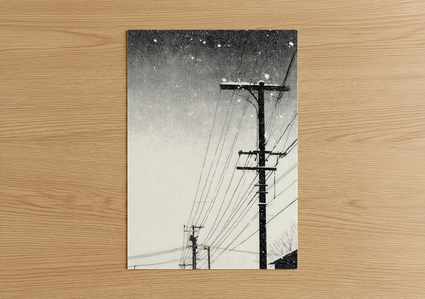 Snowy Power Lines Industrial Photography Wall Art