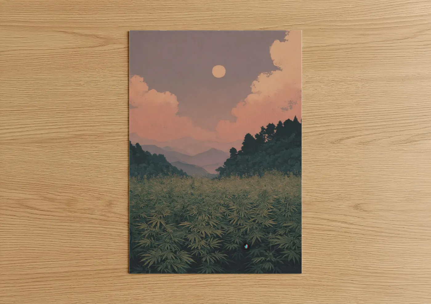 Moonlit Cannabis Field Sunset Landscape Wall Art