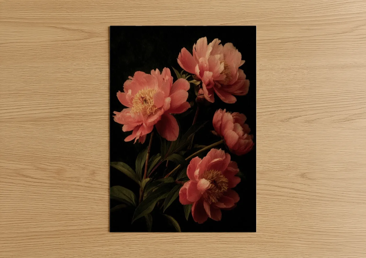 Crimson Peonies Dark Background Floral Wall Art