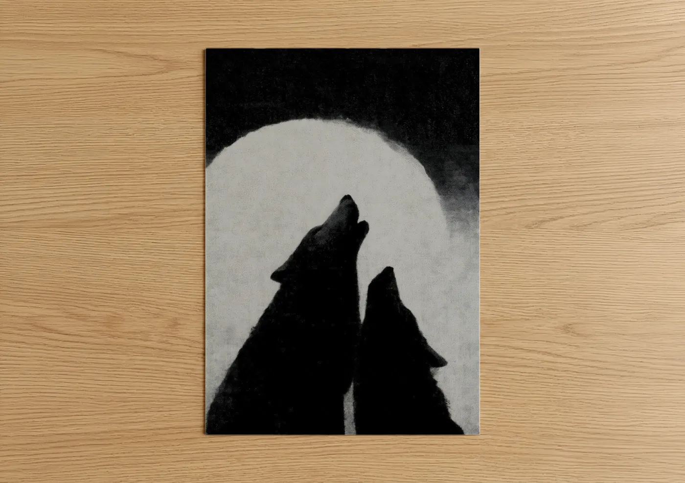Wolves Howling at Moon Black and White Wall Art