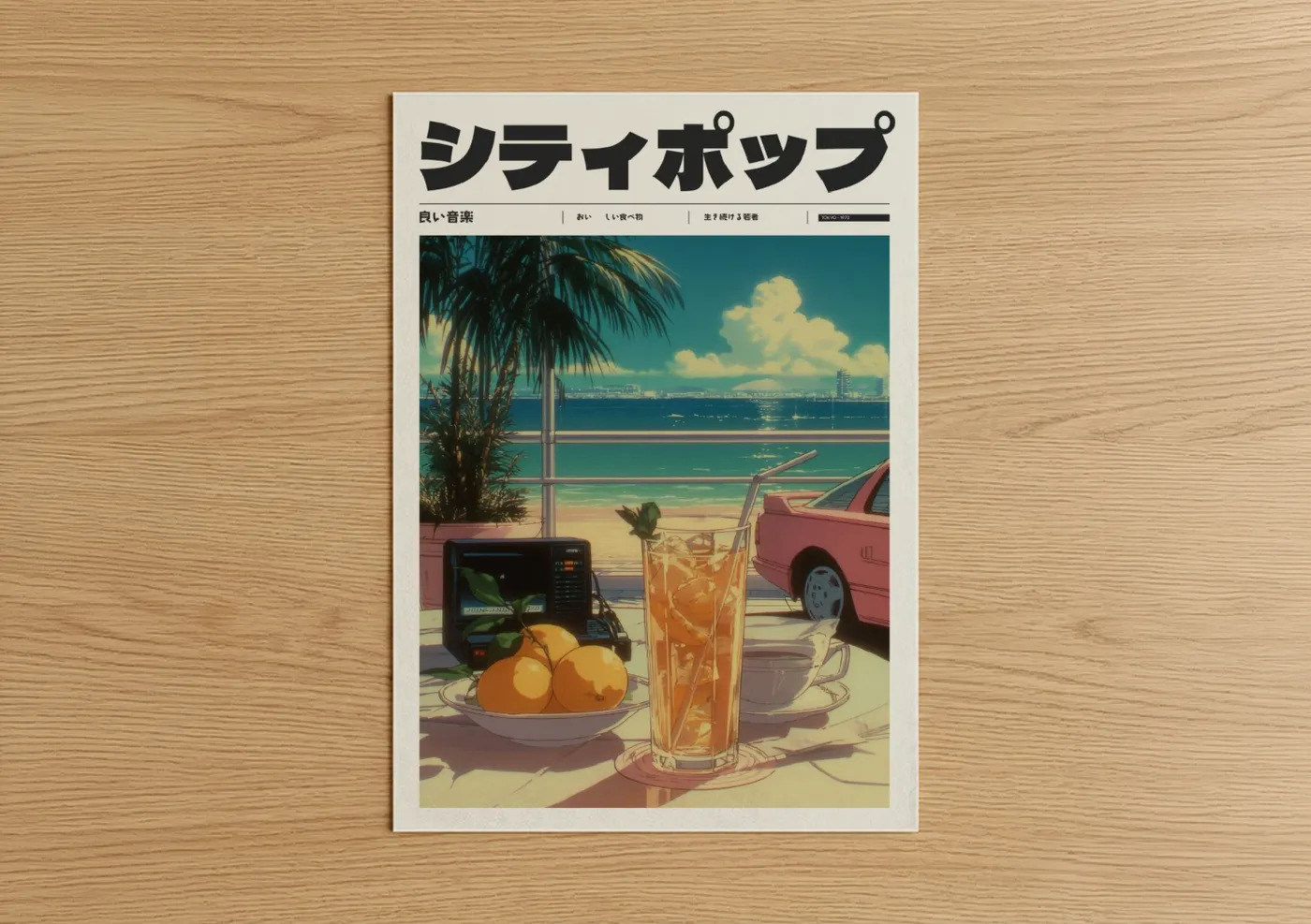 Retro Anime Beach Aesthetic Y2K Wall Art