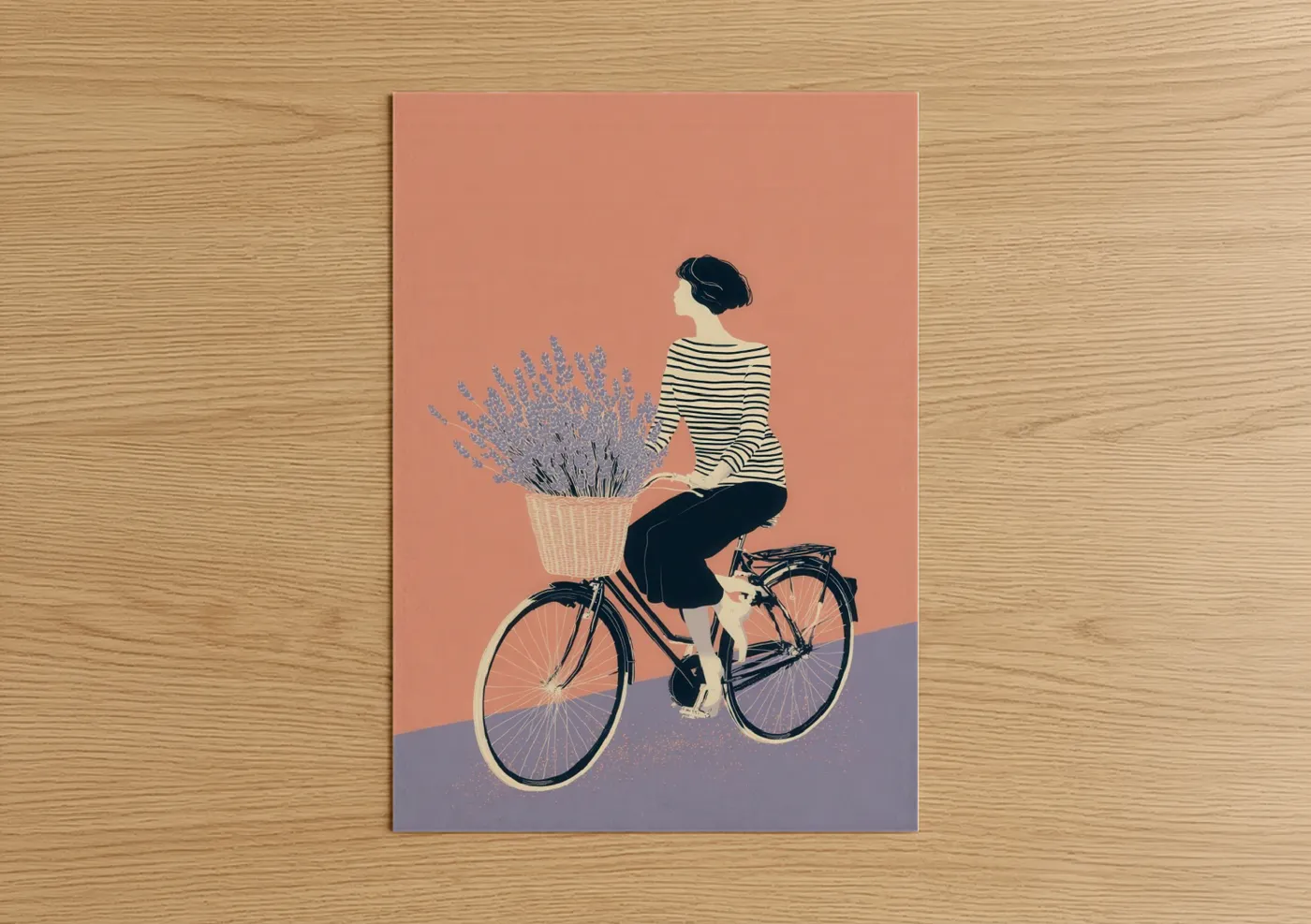 Girl on Bicycle with Lavender Flowers Wall Art