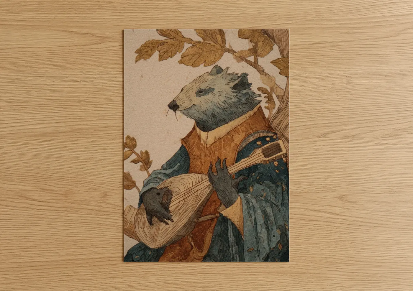 Musician Beaver Playing Guitar Wall Art