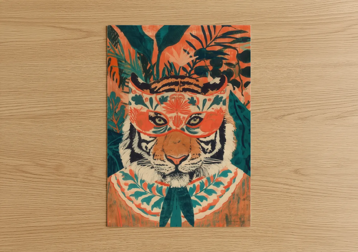 Masked Tiger Portrait Tropical Wall Art