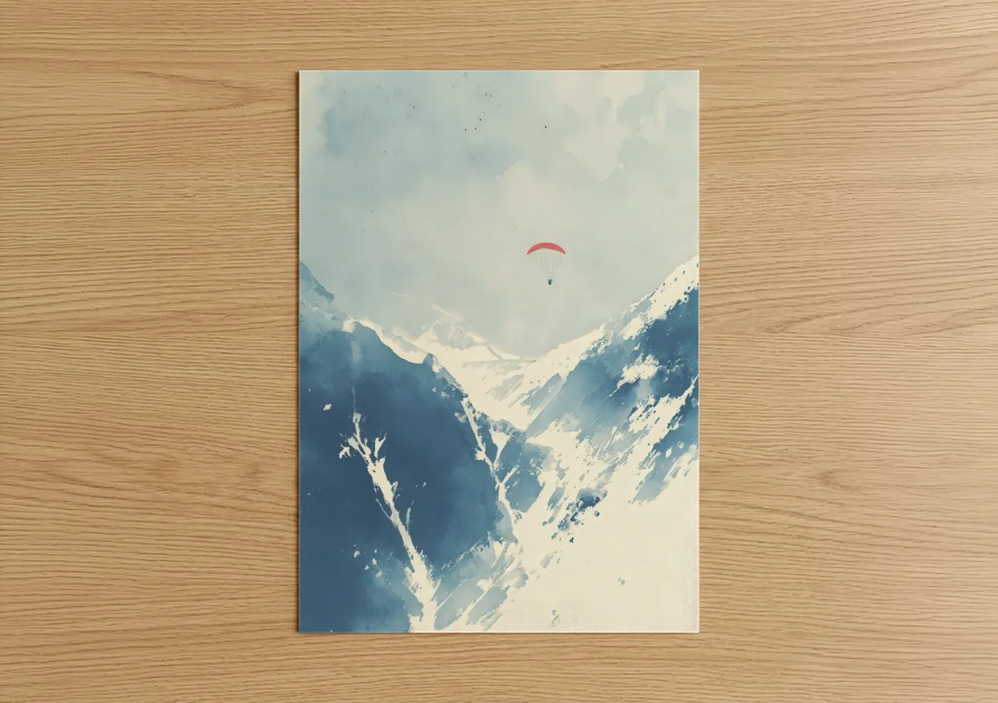 Red Paraglider Alpine Mountains Watercolor Wall Art