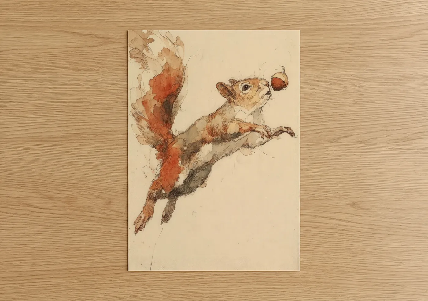 Playful Squirrel Watercolor Sketch Wall Art